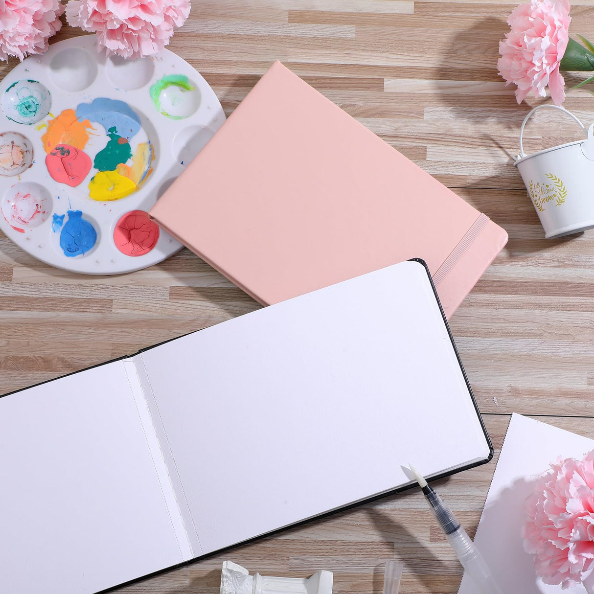 Teling 2 Pcs Watercolor Paper Sketchbook with 3 Pcs Watercolor Brush Pens, Small Portable Sketchbook Journal Pocket Notebook Travel for Painters Art Supplies(7.6 x 5.3 Inch) Teling