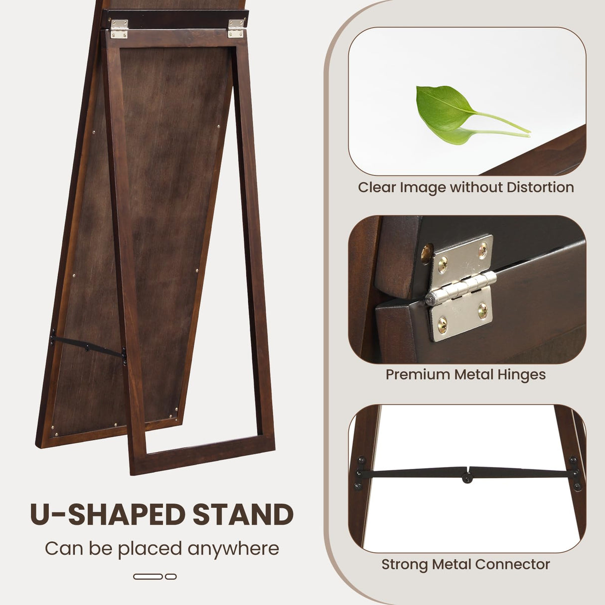 Tangkula Full Length Mirror with Stand, 61" x 14.5" Solid Wood Frame Floor Mirror, Free Standing Full Body Mirror for Living Room, Bedroom, Dressing Room, Cloakroom, Entryway, Brown (61" x 14.5") Tangkula