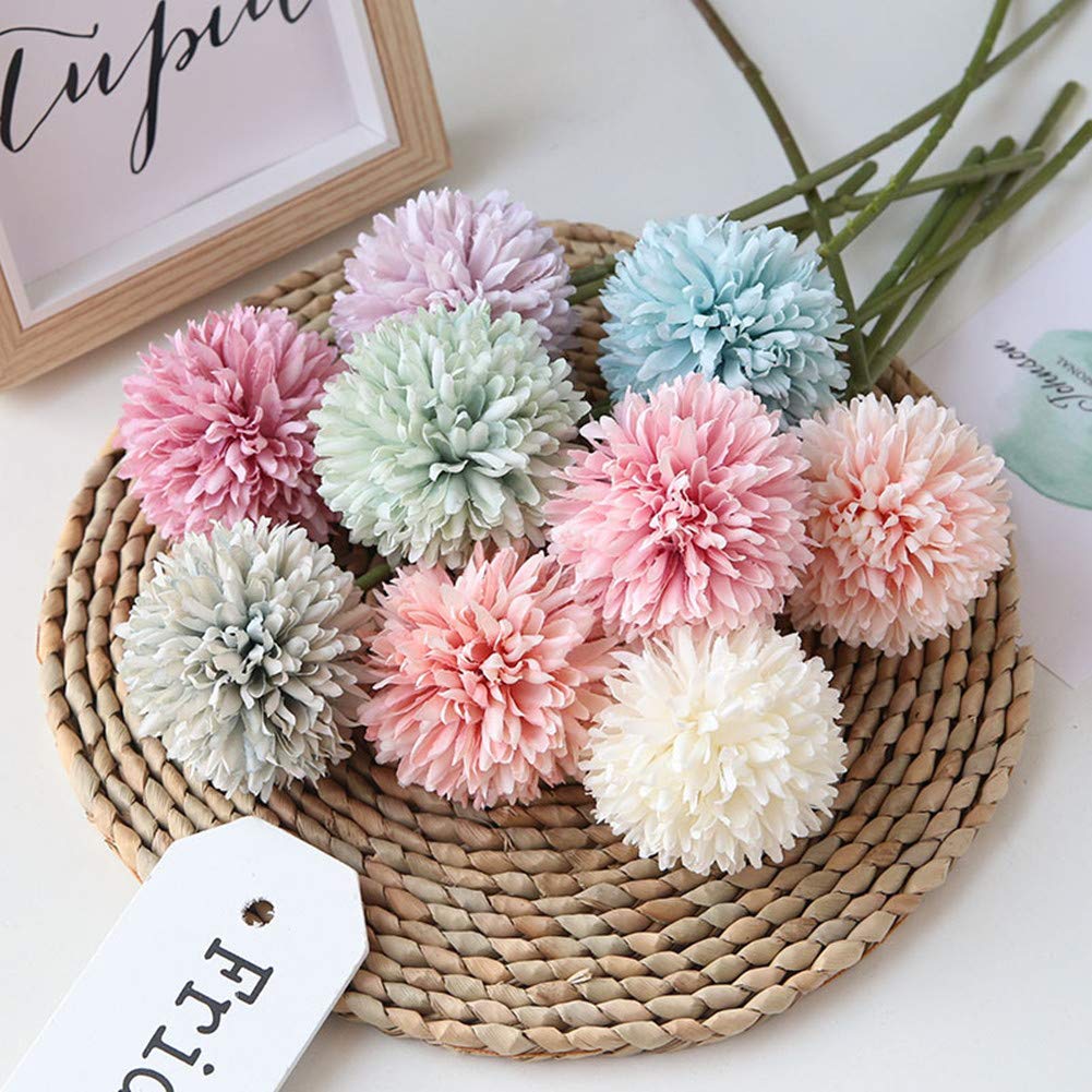 Artificial Flowers Chrysanthemum Ball Flowers Bouquet 10pcs Present for Important People Glorious Moral for Home Office Coffee House Parties and Wedding(Milk White) HoYuanFlo