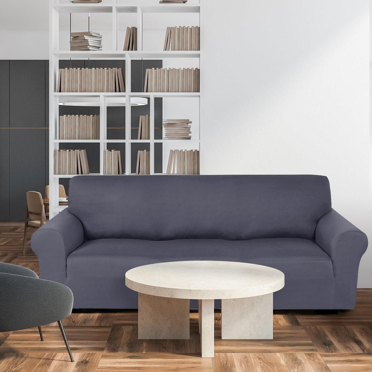 Peryiter 2 Pcs Loveseat Covers Slipcover Set for Couch Furniture Covers for Living Room Sofa Arm Chair, Form Fit Stretch, Wrinkle Proof, Furniture Protector(Dark Gray,Milk Silk) Peryiter