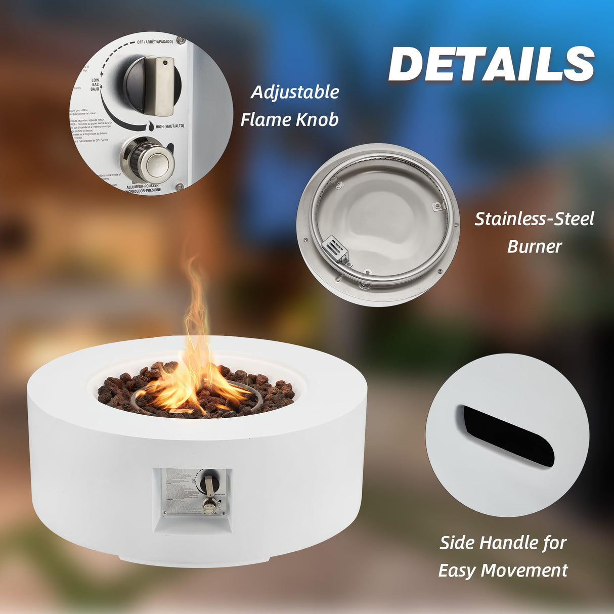 ECOTOUGE 9 Piece Outdoor Patio Half Moon Furniture, Patio Sectional Conversation Sofa Set with 30 Inch Propane Firepit Table Set for for Porch, Backyard and Garden (Blue) ECOTOUGE