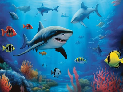 5D Diamond Art Painting The Bottom of The Sea Shark Full Drill by Number Kits, SKRYUIE DIY Rhinestone Pasted Paint with Diamond Set Arts Craft Decorations (12x16inch)