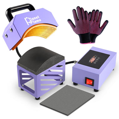 PlanetFlame Hat Press, Mini Hat Press Heat Machine for Caps Hats with 5.4" * 3.1" Curved Teflon Coated Heat Plate & Safety Base for Heat Transfer Vinyl, Sublimation and DIY Projects, Purple