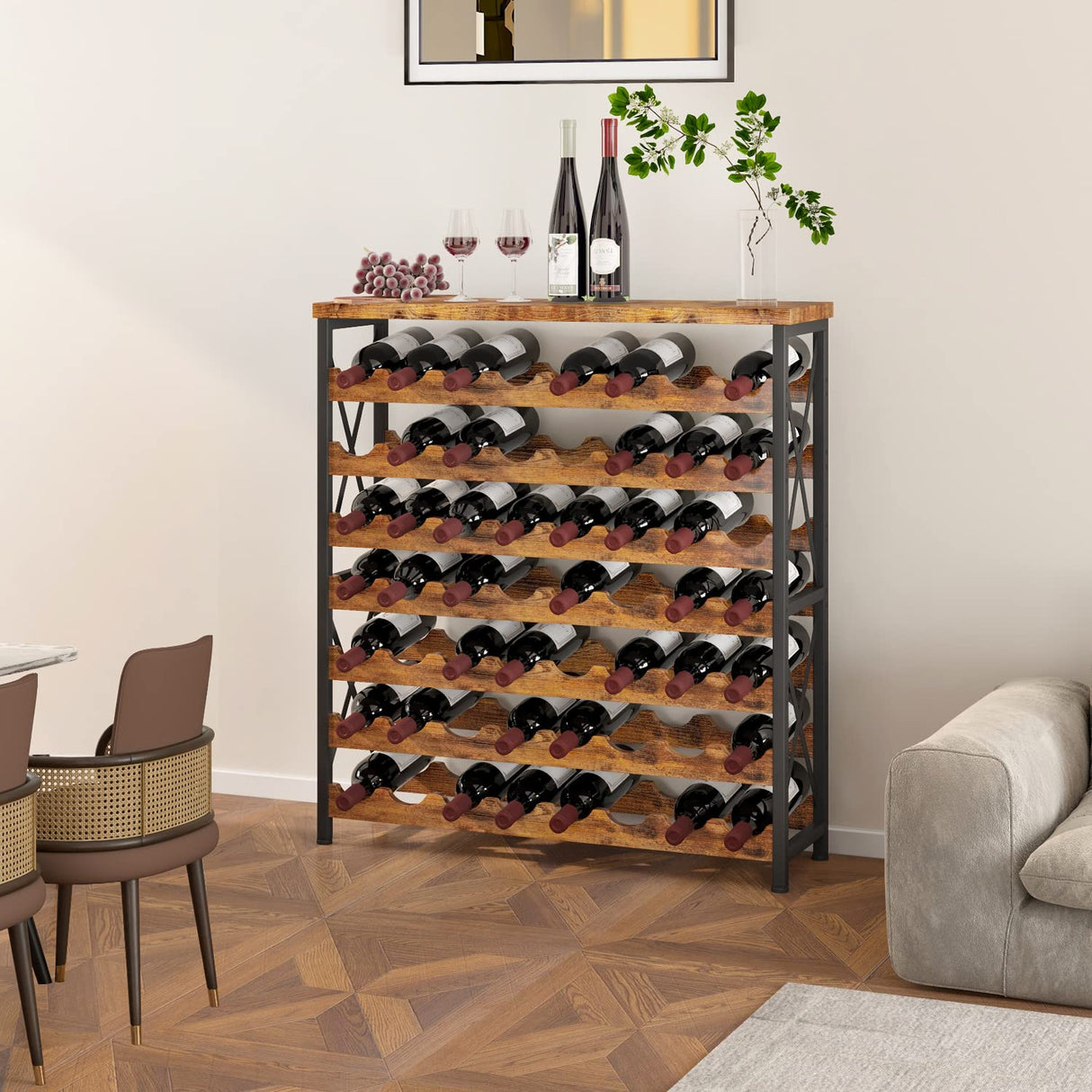 Homeiju 56-Bottle Freestanding Wine Rack, Wooden Wine Rack Storage Shelf, Stackable Wine Bottle Rack with Tabletop for Living Room,Kitchen or Wine Homeiju