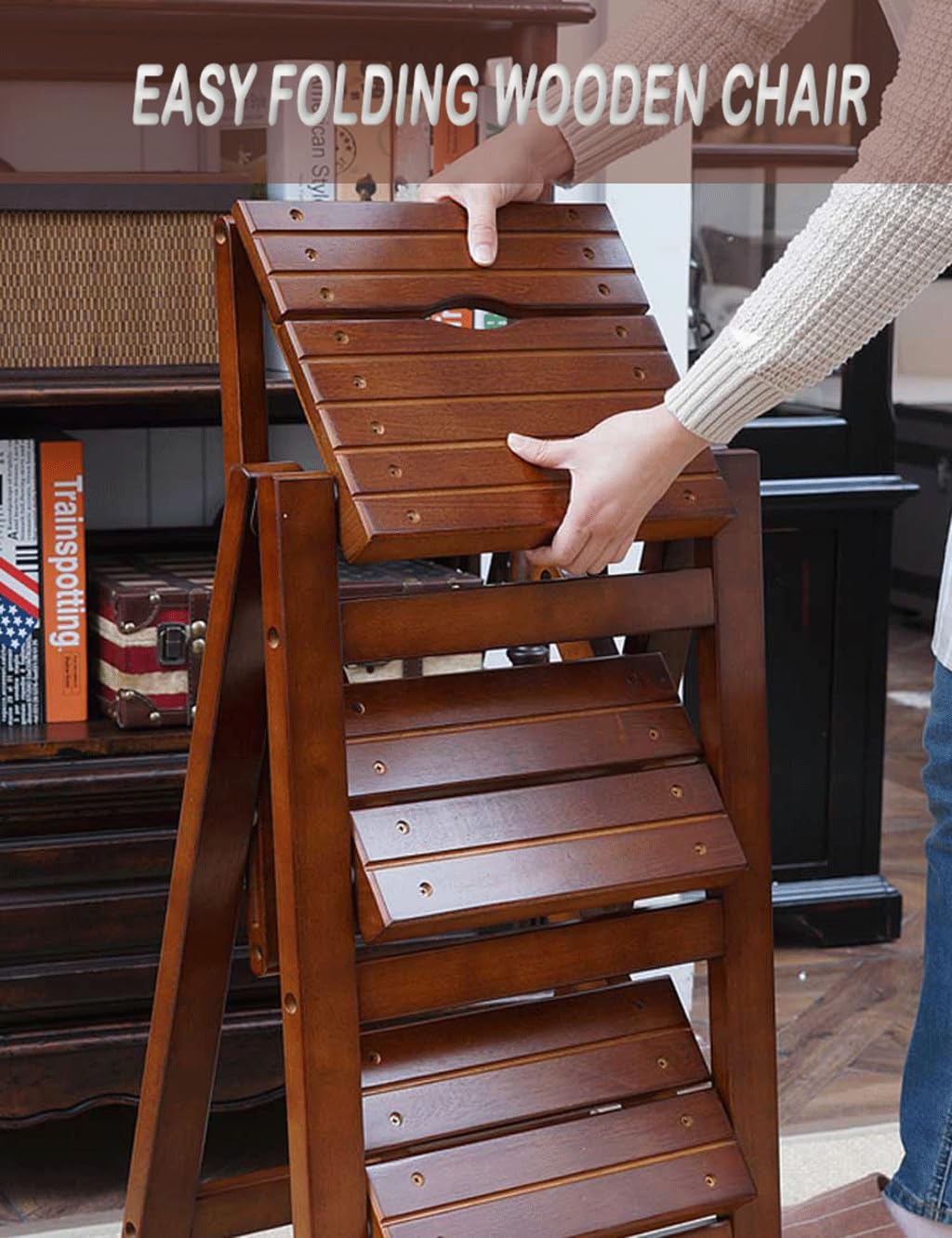 Bidesen 3 Step Stool Wooden Folding Ladder Chair Thickened Library Stair Chair Portable Light Garden Tool Ladder Maximum Load 337bl Bidesen