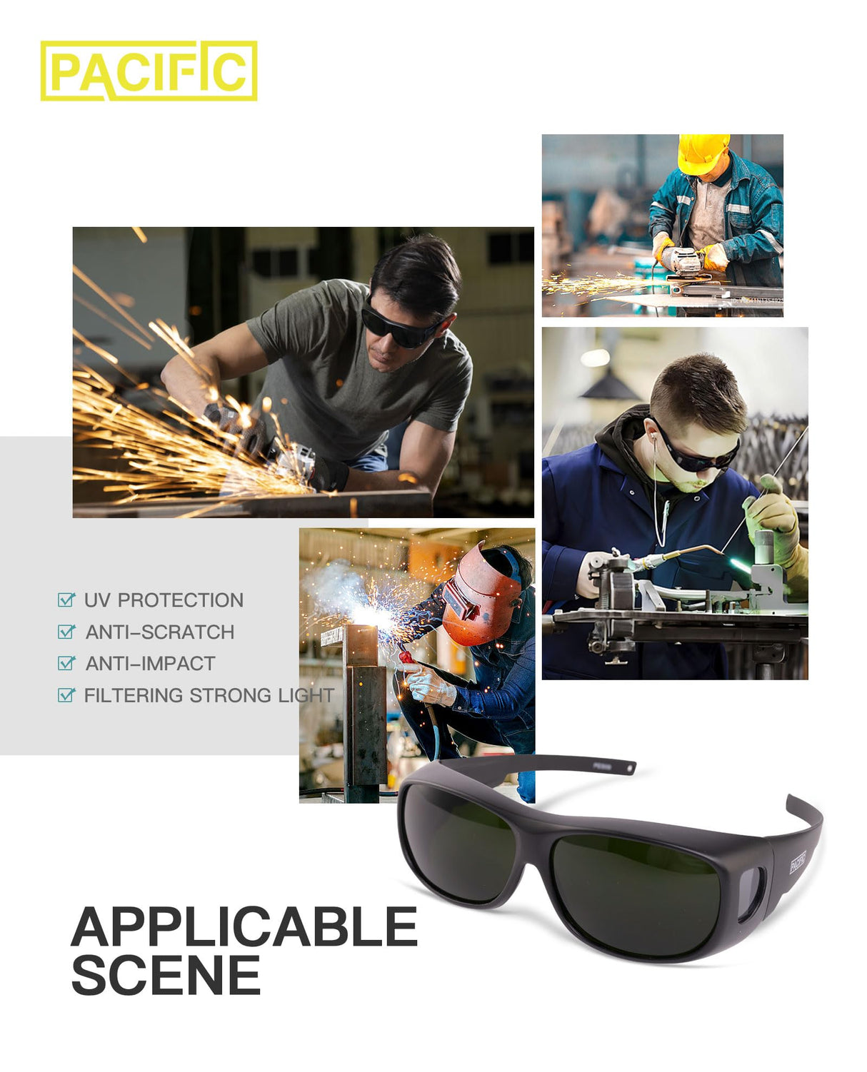 PACIFIC PPE Welding Safety Glasses, Wrap-around Safety Welding Lens, Anti-scratch Safety Glasses, UV Protection, Protective Glasses, ANSI/ISEA & MCEPS Compliant, IR Shade 5 PACIFIC PPE