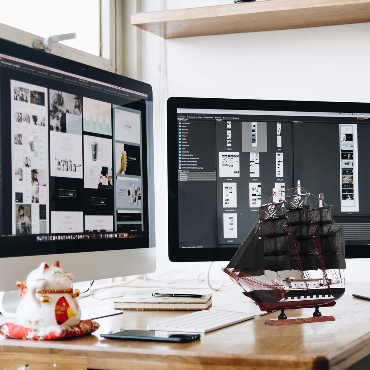 1Pc Wooden Pirate Model Sailboat Vessel Model Sailing Boat Home Decor IMIKEYA