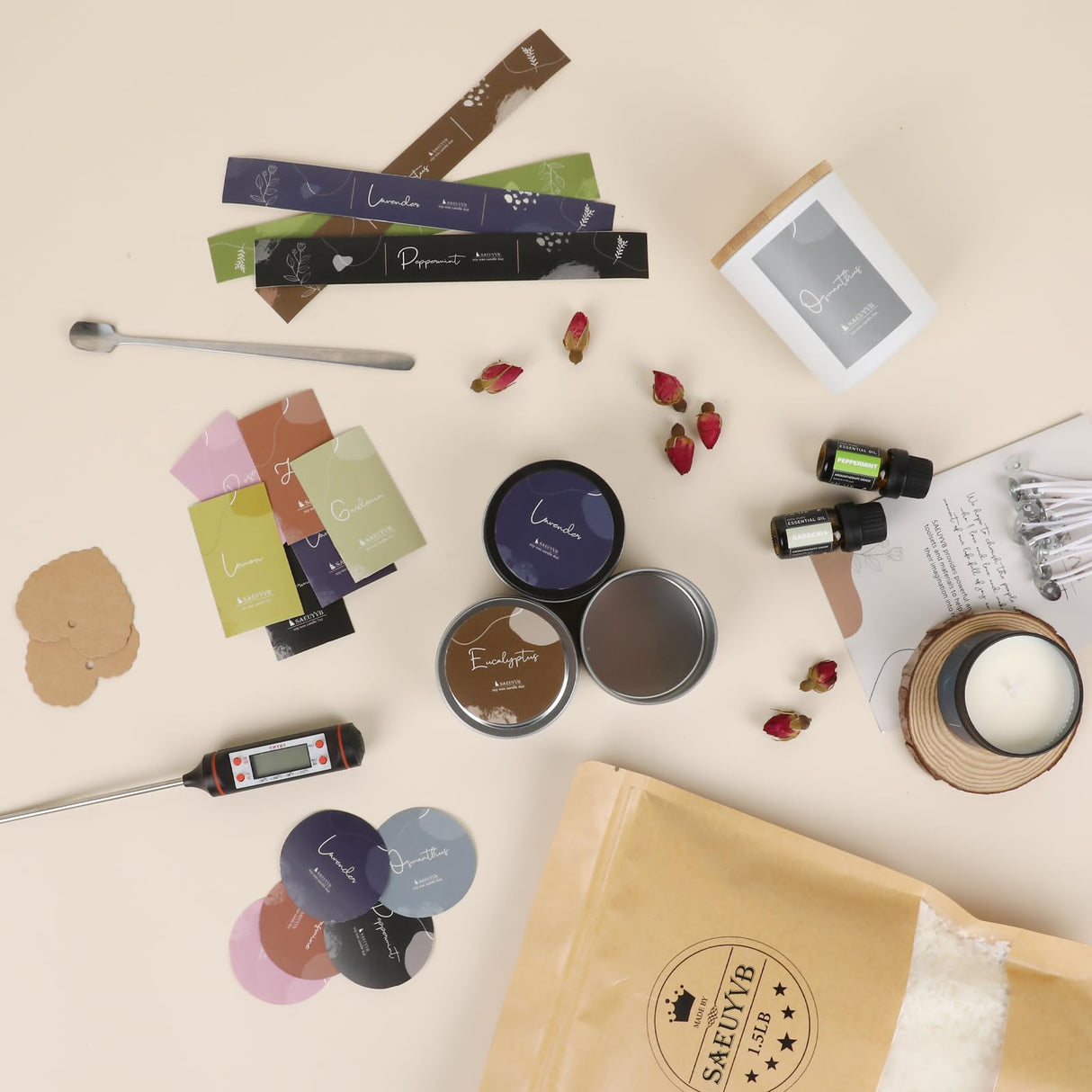 SAEUYVB Candle Making Kit - DIY Starter Soy Candle Making Supplies/Kit - Soy Wax, 10 Jars & Tins, 10 Pleasant Scents, Color Dyes & More,Perfect Candle Making Kit for Adults SAEUYVB