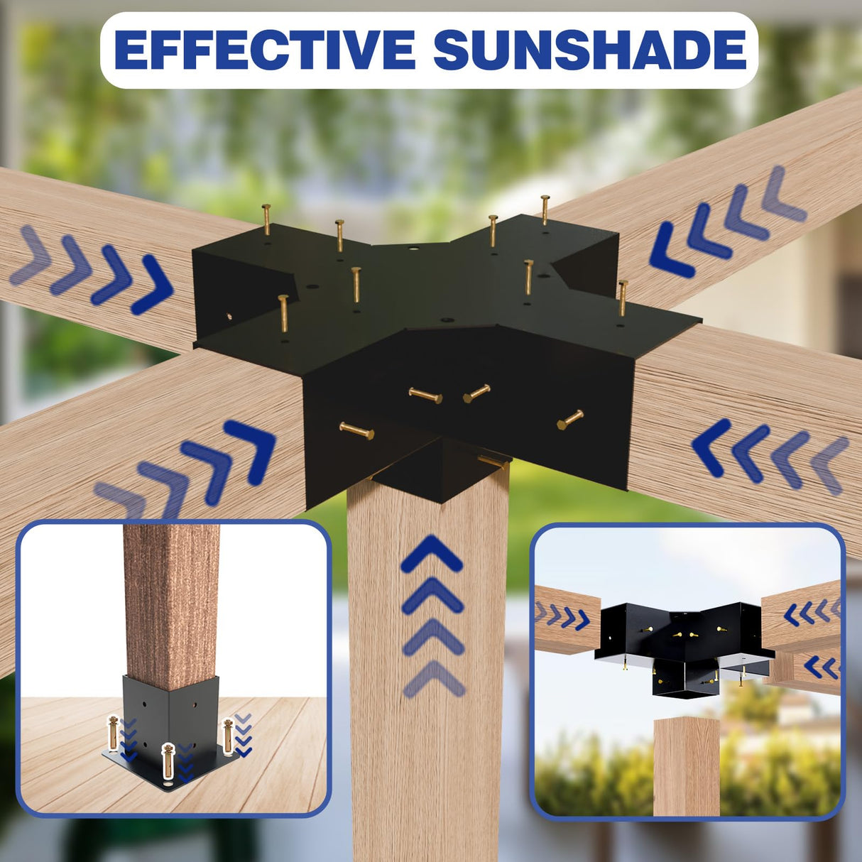 Pergola Kit, 5 Way Pergola Bracket Set, Powder-Coated Pergola Brackets 4" x 4" (Actual: 3.5x3.5 Inch), Pergola Hardware for Outdoor Wood Pergolas, Gazebo, Sheds (2 pcs) TOCRETOARE