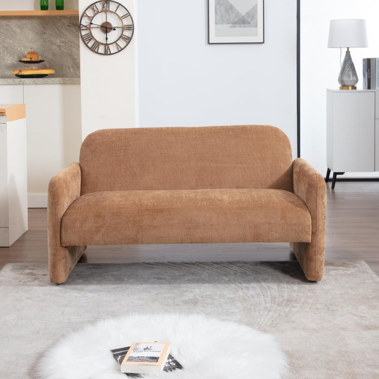 DUOMAY Cute Chenille Loveseat Sofa, Modern 55" Wide Seat Couch Minimalist Style Comfy Deep Seat Sofa for 2-3 Seater for Living Room Apartment, Brown DUOMAY