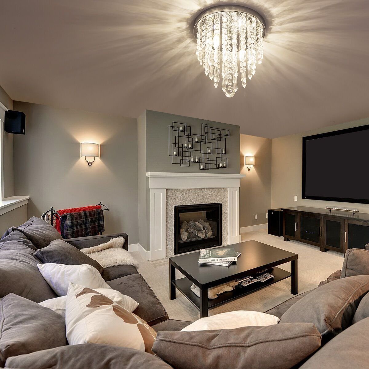 lifeholder Mini Chandelier, Crystal Chandelier Lighting, 2 Lights, Flush Mount Ceiling Light, H10.4'' x W8.66'' Modern Chandelier Lighting Fixture for Bedroom, Hallway, Bar, Kitchen, Bathroom lifeholder