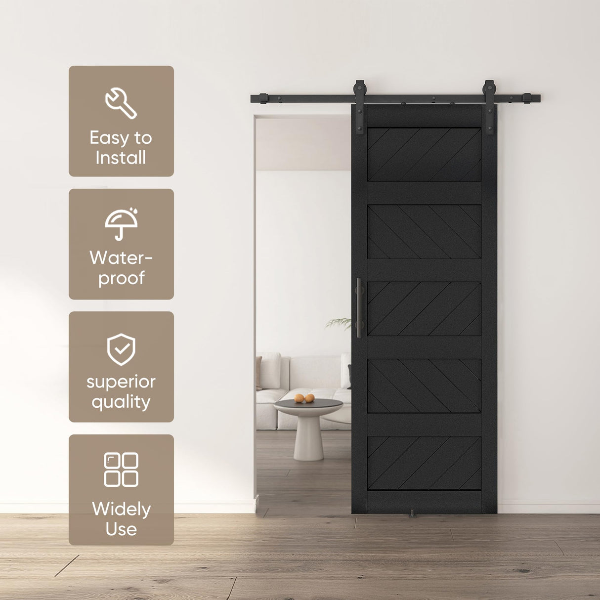 JUBEST 30" x 84" Barn Door, Slding Barn Door Kit Wave Shape Barn Door Panel with Hardware Kit Include, Easy Installation, MDF Board & PVC Covered, Black JUBEST