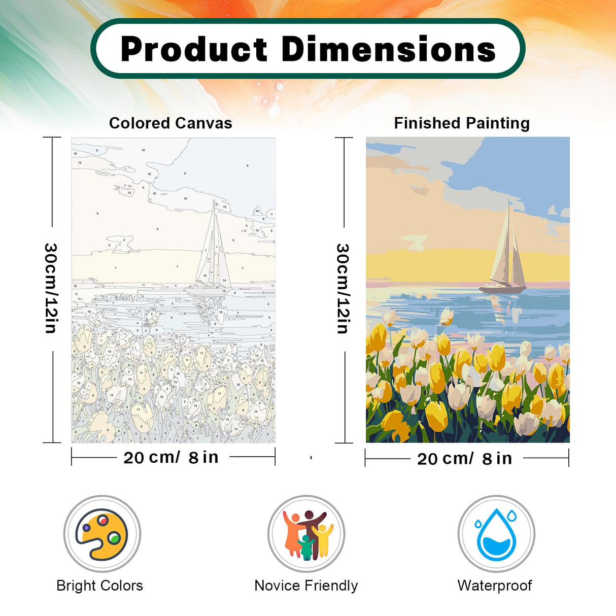 Framed Paint by Numbers Kit for Adults Beginner & Kids Age 8-12, Easy Flowers Adult Paint by Number Kits on Canvas, DIY Acrylic Watercolor Oil Paint by Number for Adults Landscape for Gift 8x12 Inch Possoco
