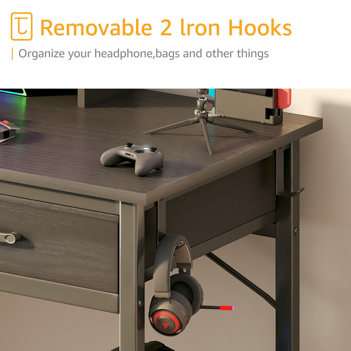 DLisiting Computer Desk with Fabric Drawers for Home Office Bedroom, 40 Inch Small Gaming Desk with 2 Drawers, Study Writing Table PC Desks, Black DLisiting