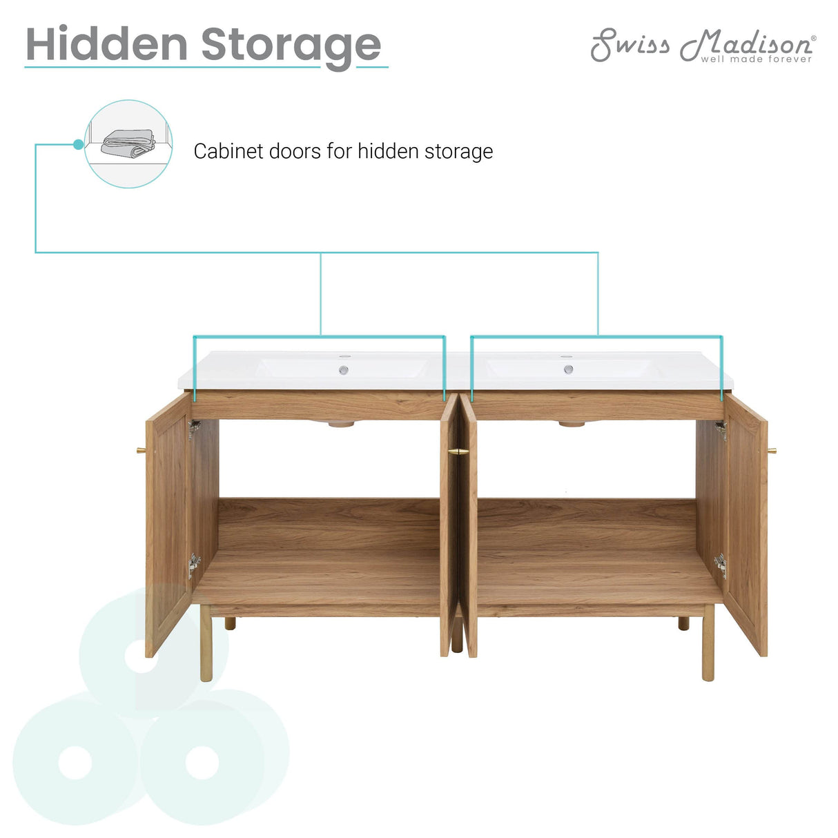 Swiss Madison SM-BV666-C Classe 60" Double Free Standing Vanity Cabinet Only - Less Vanity Top - Oak Swiss Madison