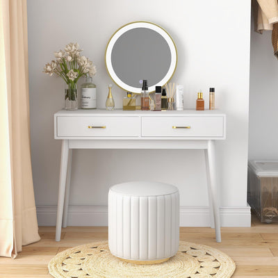 FUNKOCO White Small Desk with Drawers - 40 Inch Home Office Study Writing Desk for Bedroom, Vanity Desk with 4 Solid Legs, Modern Computer Desk for Small Spaces