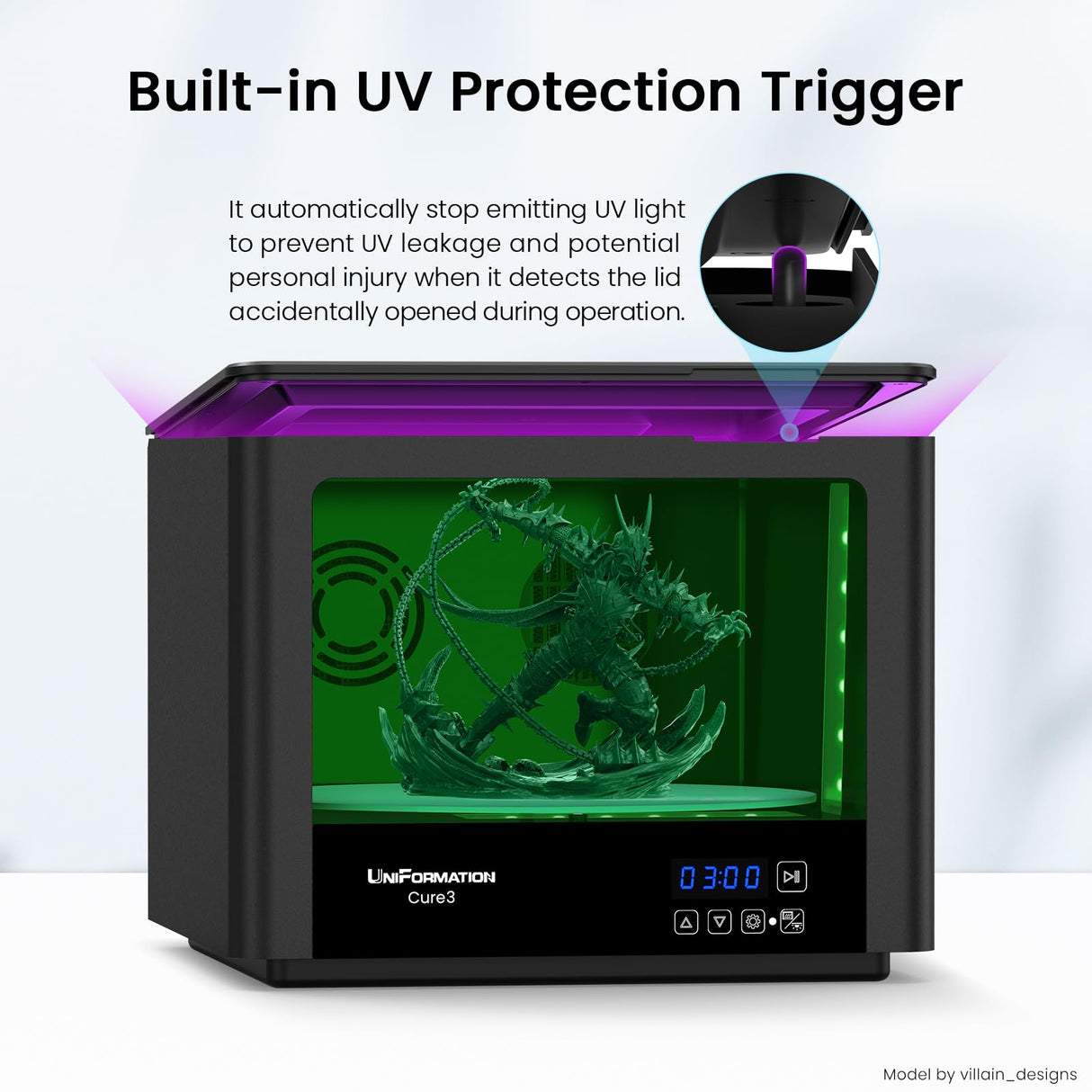 UNIFORMATION Cure3 Curing Machine 10.3-inche 405nm UV Resin Curing Station D282 x H162 mm with 360° Turntable Curing Box for GK3 Pro GK3 and Other Resin 3D Printers Uniformation