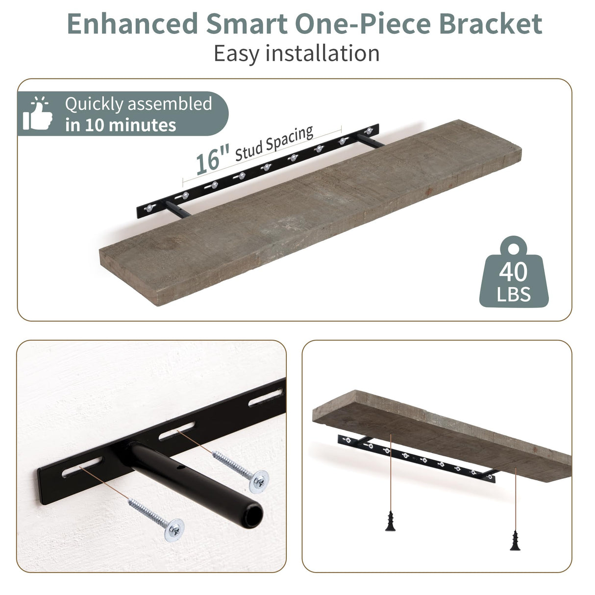 FLYJOE Floating Shelves | 8" Deep Rustic Reclaimed Barnwood Wall Hanging Shelves with Invisible Heavy-Duty Metal Bracket | Wall Mounted | Farmhouse Style | 36 inches, 2 PCs, Distressed Grey FLYJOE