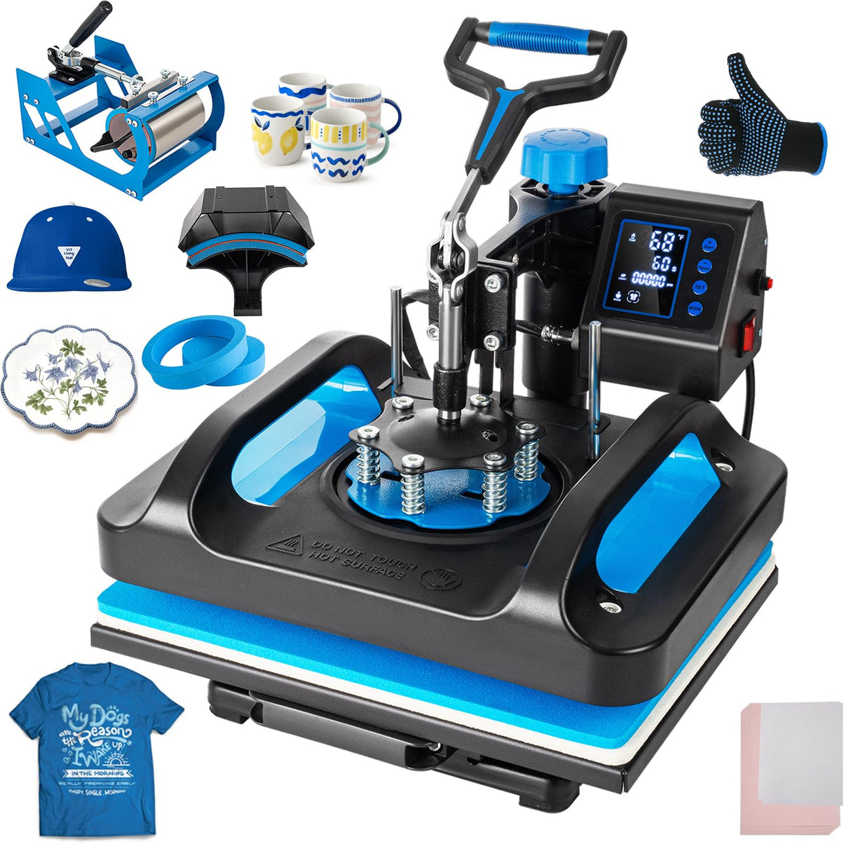 Leomru 5 in 1 Heat Press Machine, Sublimation Heat Press 12x15 inch Industrial T Shirt Pressing Machine, 360-Degree Swing Away Heat Transfer Machine Multifunction Combo for T-Shirt Mugs at Cap Leomru