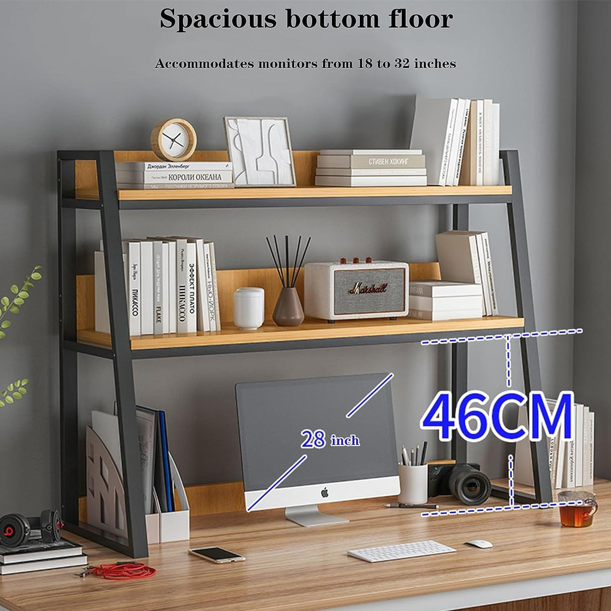 2-Tier Black Desktop Bookshelf Organizer for Efficient Home Office & Dorm Storage Oisei