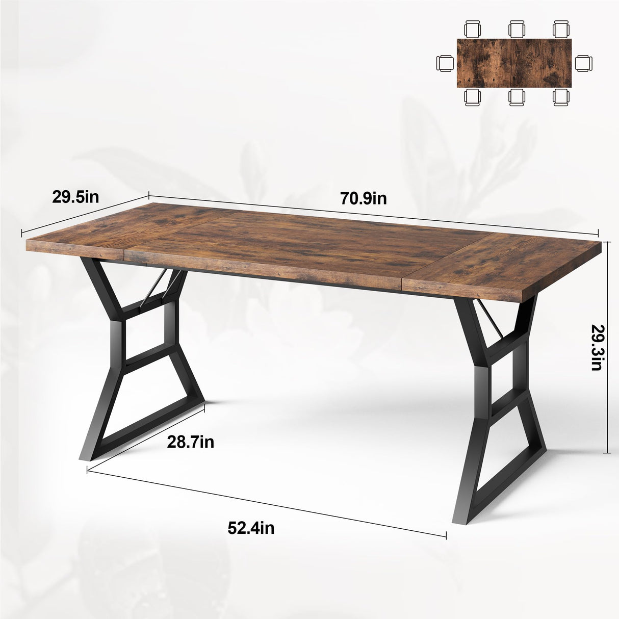 GarveeHome 70.9 in Large Dining Room Table for 6, Rectangular Kitchen Table with Heavy Duty Metal Legs, Farmhouse Wooden Dining Table for Big Family (Brown) GarveeHome