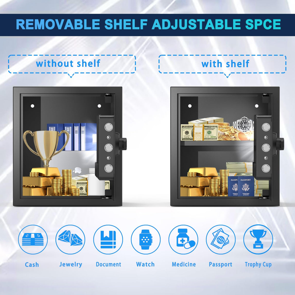 Mutak Smart Home Safe 1.5 Cub Biometric Safe Box, Quick-Access with Fingerprint Recognition Handle, Keys, Digital Keyboard, & Type-C Port, Equipped with Fireproof Bag&Alarm System, Bright LED Mutak