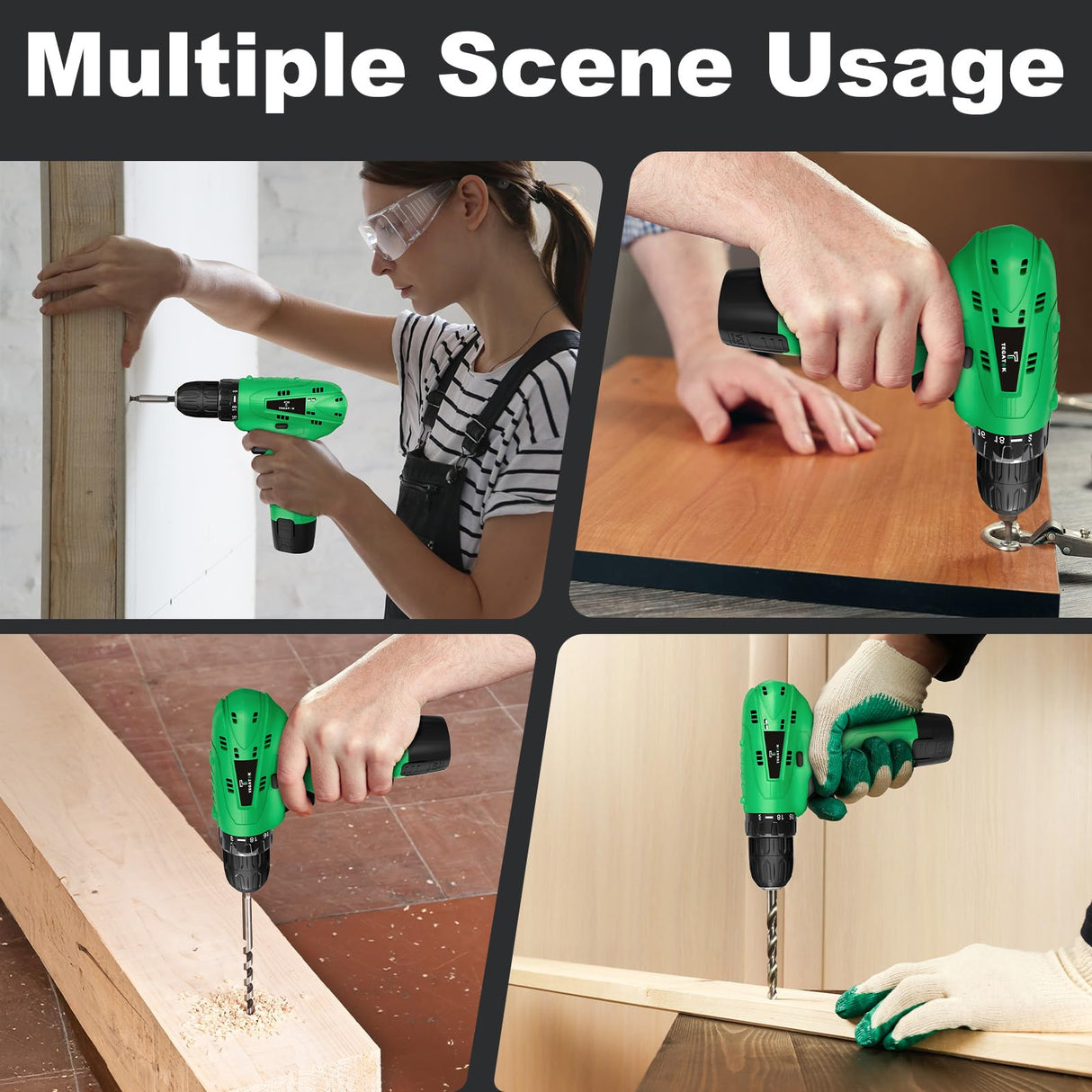 Tegatok Cordless Drill Set,12V Power Drill Set with Battery and Charger, Electric Driver Drills Bits, 3/8'' Keyless Chuck,18+1 Torque Setting with LED Electric Drills Set Tegatok