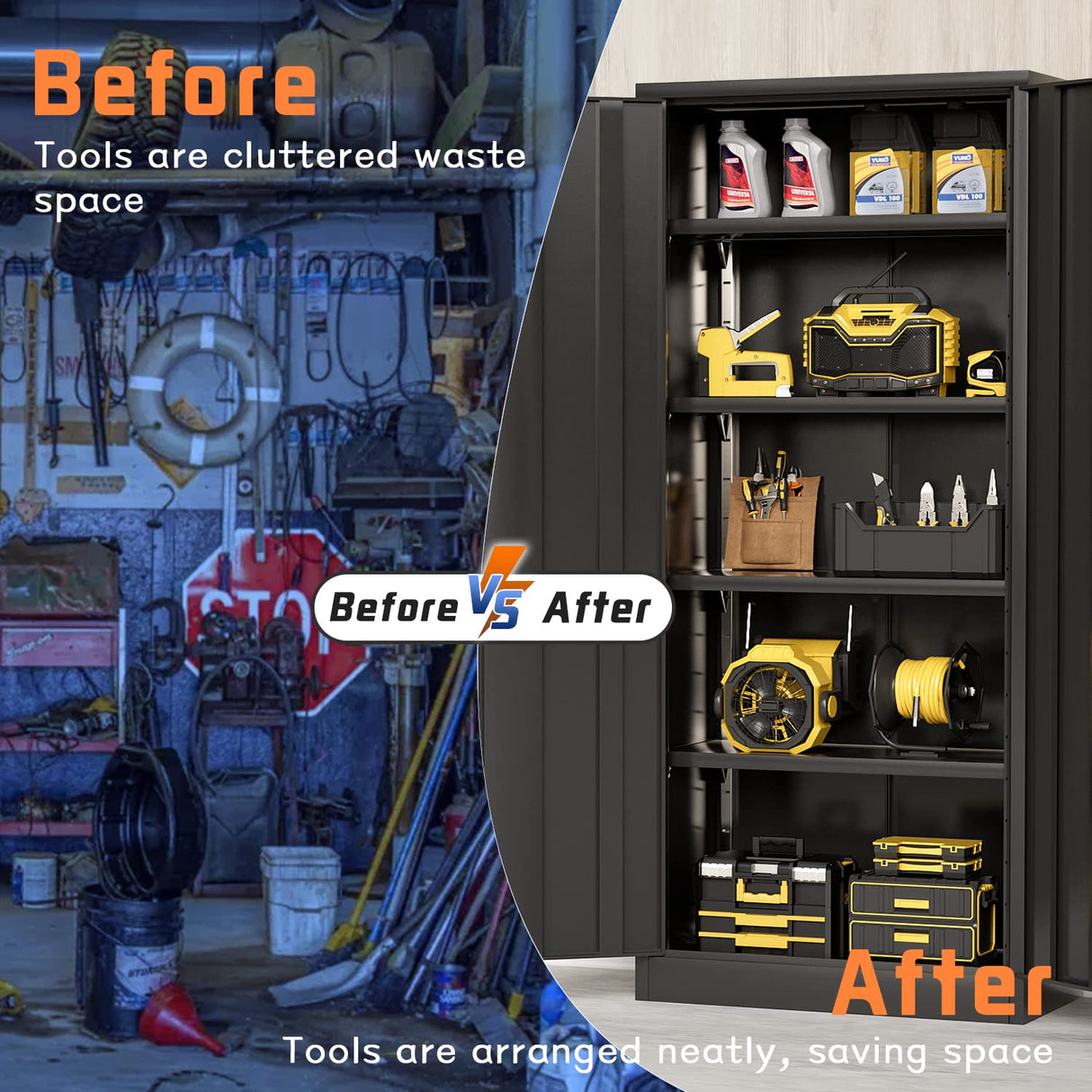 Furniwell Metal Storage Cabinet with 2 Doors & 4 Adjustable Shelves, Lockable Garage Storage Cabinet, Steel Utility File Cabinet for Home, Garage, Black, 71" H x 31.5" W x 15.7" D Furniwell