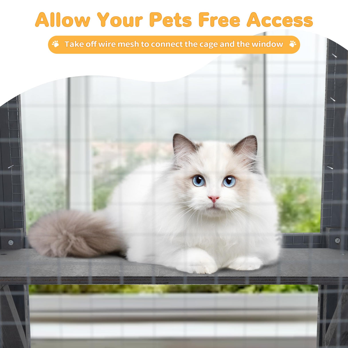 coivvovv Large Cat House Outdoor Catio - Cat Play & Run Enclosures Indoor Kitty Window Cage with Waterproof Roof, 7 Platforms & 2 Resting Box, UV Resistant, 62.4" L x 32.4" W x 70.1" H, Grey cozivvovv