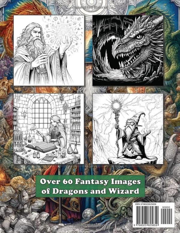 Adult Coloring Book Dragons and Wizards: Over 60 Fantasy Images of Dragons and Wizard (Adult Coloring Book Fantasy Series) Lindesa