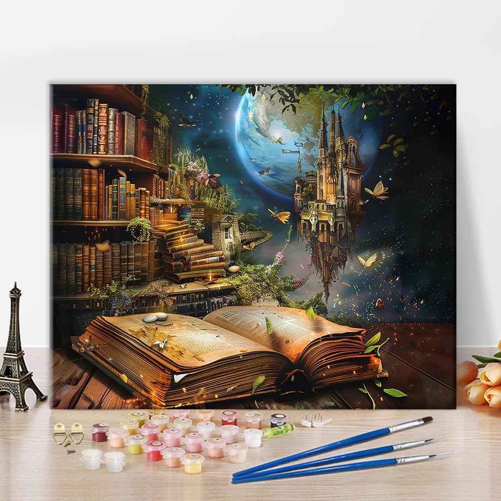 TUMOVO DIY Paint by Numbers for Adults Books, Acrylic Paint by Numbers Kits on Canvas Castle, Oil Hand Painting Botanic, Paint by Numbers Kit for Adults Gift Home Wall Decor 16"x20"(Frameless) TUMOVO
