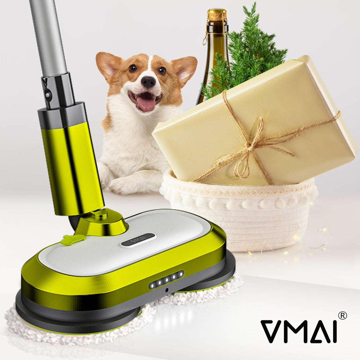 Cordless Electric Mop, Electric Spin Mop with LED Headlight and Water Spray, Up to 60 mins Powerful Floor Cleaner with 300ml Water Tank & Detachable Battery, Super Quiet Cleaning & Waxing VMAI