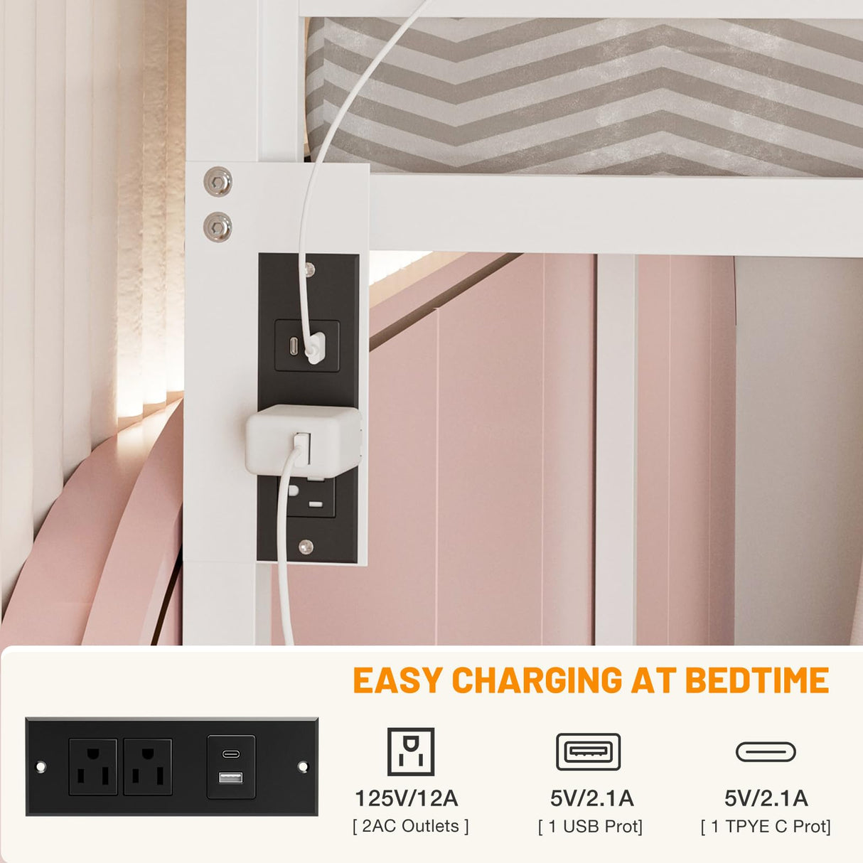 IKIFLY Full Over Full Bunk Beds with 2 Storage Drawers, Heavy Duty Metal Bunk Bed with LED Lights and Charging Station, Safety Guardrail & 2 Ladders, Space-Saving, No Box Spring Needed, White IKIFLY