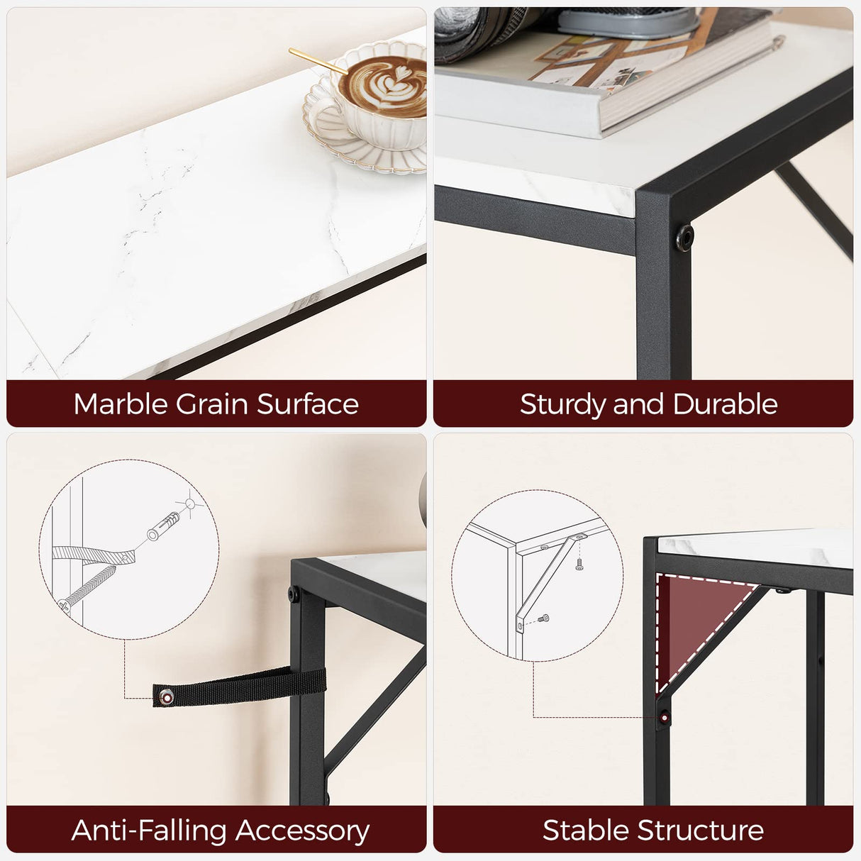 MAHANCRIS Console Table, Narrow Sofa Table, 43.3” Entrance Table with Power Station, Behind Couch Table, Simple Style, for Living Room, Hallway, Entryway, Foyer, Marble and Black CTHM112E01 MAHANCRIS