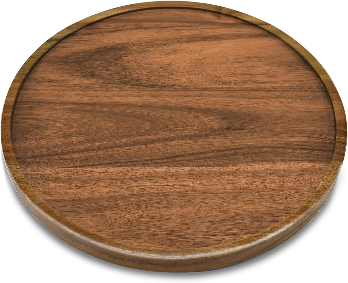 9" Acacia Wood Lazy Susan Organizer Kitchen Turntable for Cabinet Pantry Table Organization AUAM