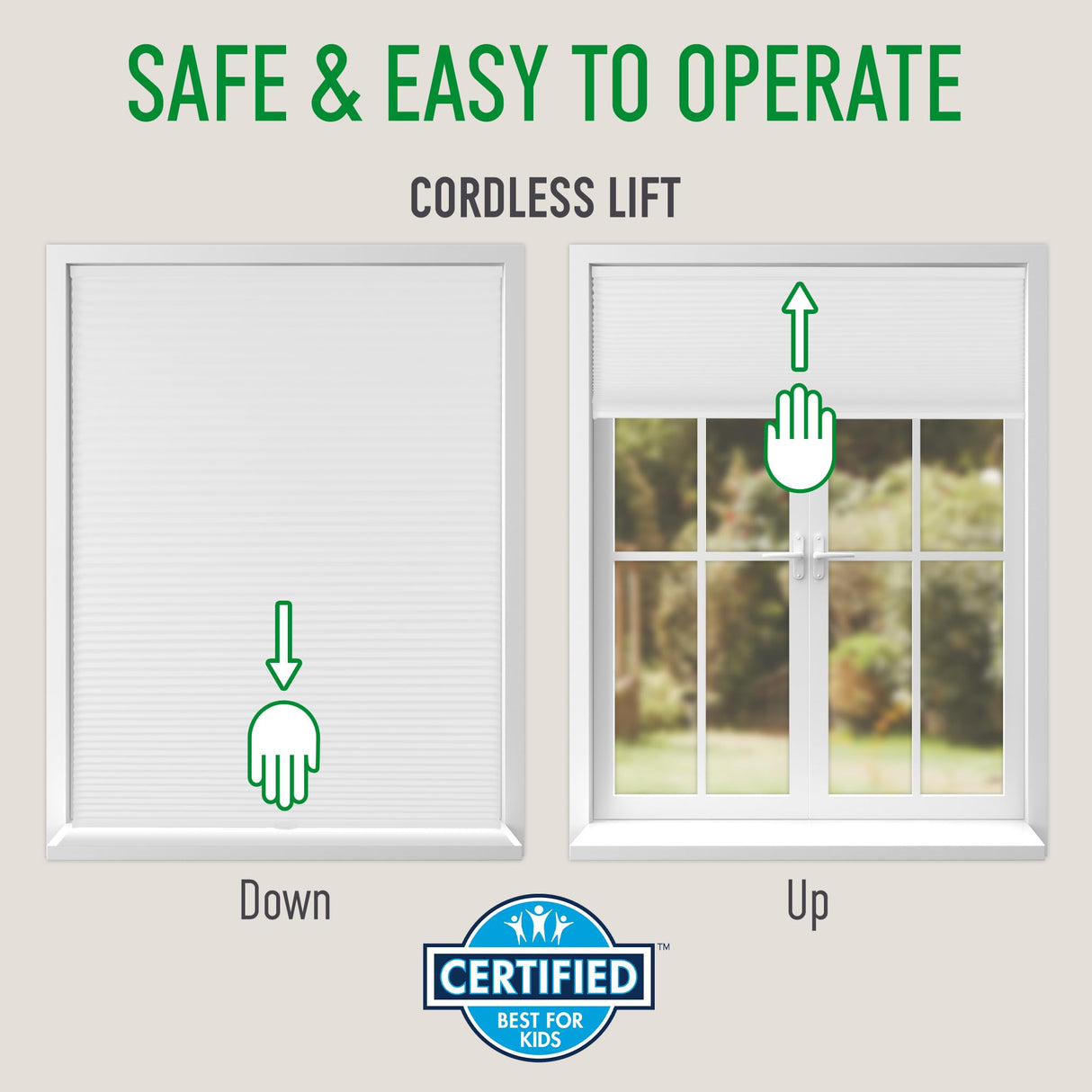 CALYX INTERIORS Blackout Cellular Honeycomb Shade, Cordless, 3/8" Single Cell, 34" W x 60" H, Blackout White Calyx Interiors