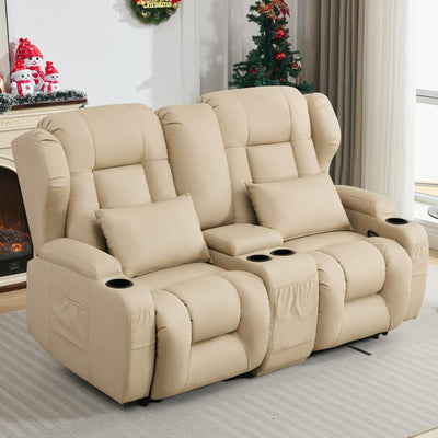 SAMERY 65.5" RV Loveseat Recliner Double Recliner RV Sofa & Console | Wall Hugger Loveseat Reclining RV | RV Theater Seats | RV Couch | RV Home Theater Seating Furniture (Fabric Beige)