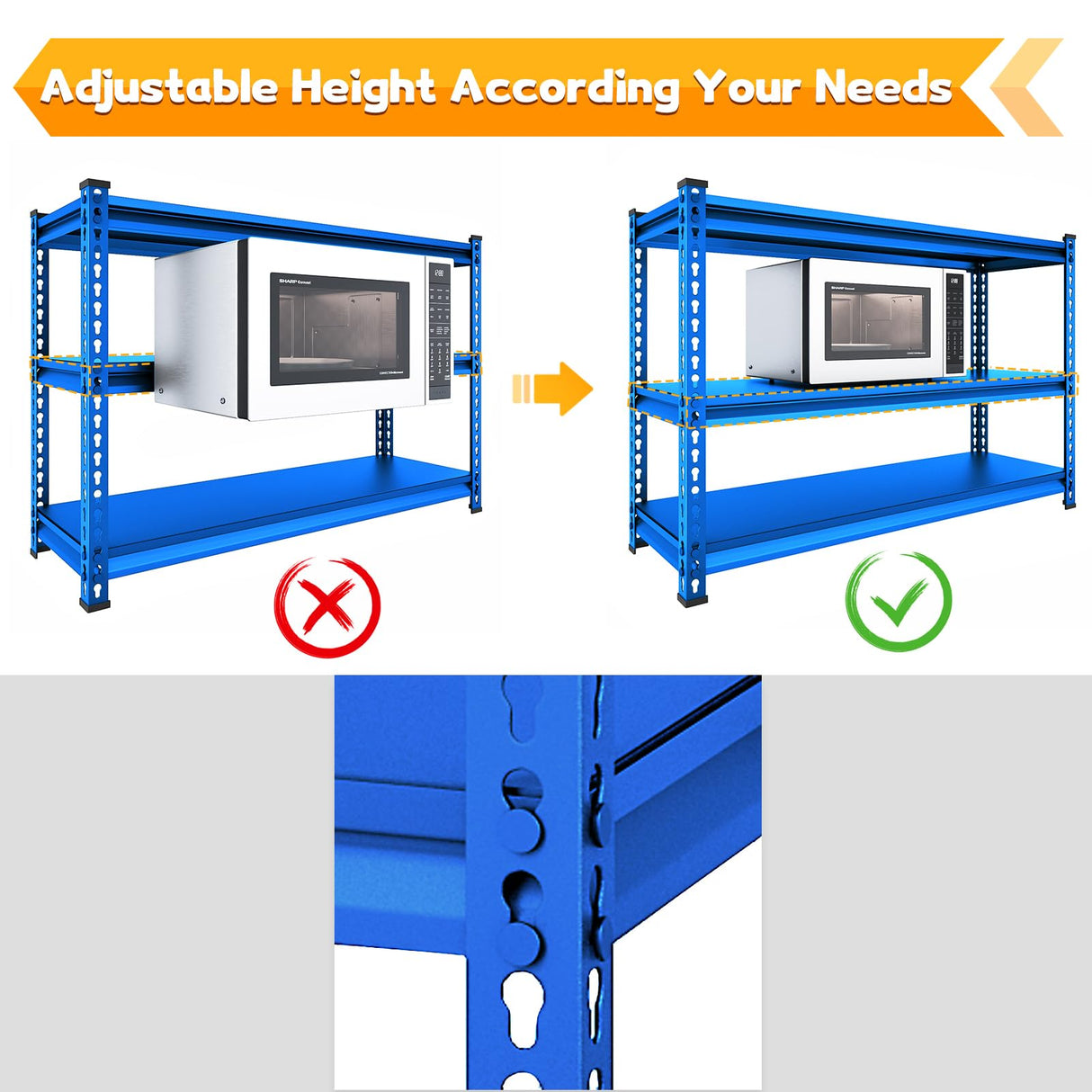 SDXYSTCE 48" W Garage Shelving Heavy Duty, 1500LBS Loads Adjustable Garage Storage Shelves, 3-Tier Metal Shelving Units and Storage Racks, Industrial Utility Shelf,48" Wx18 Dx39 H, Blue SDXYSTCE