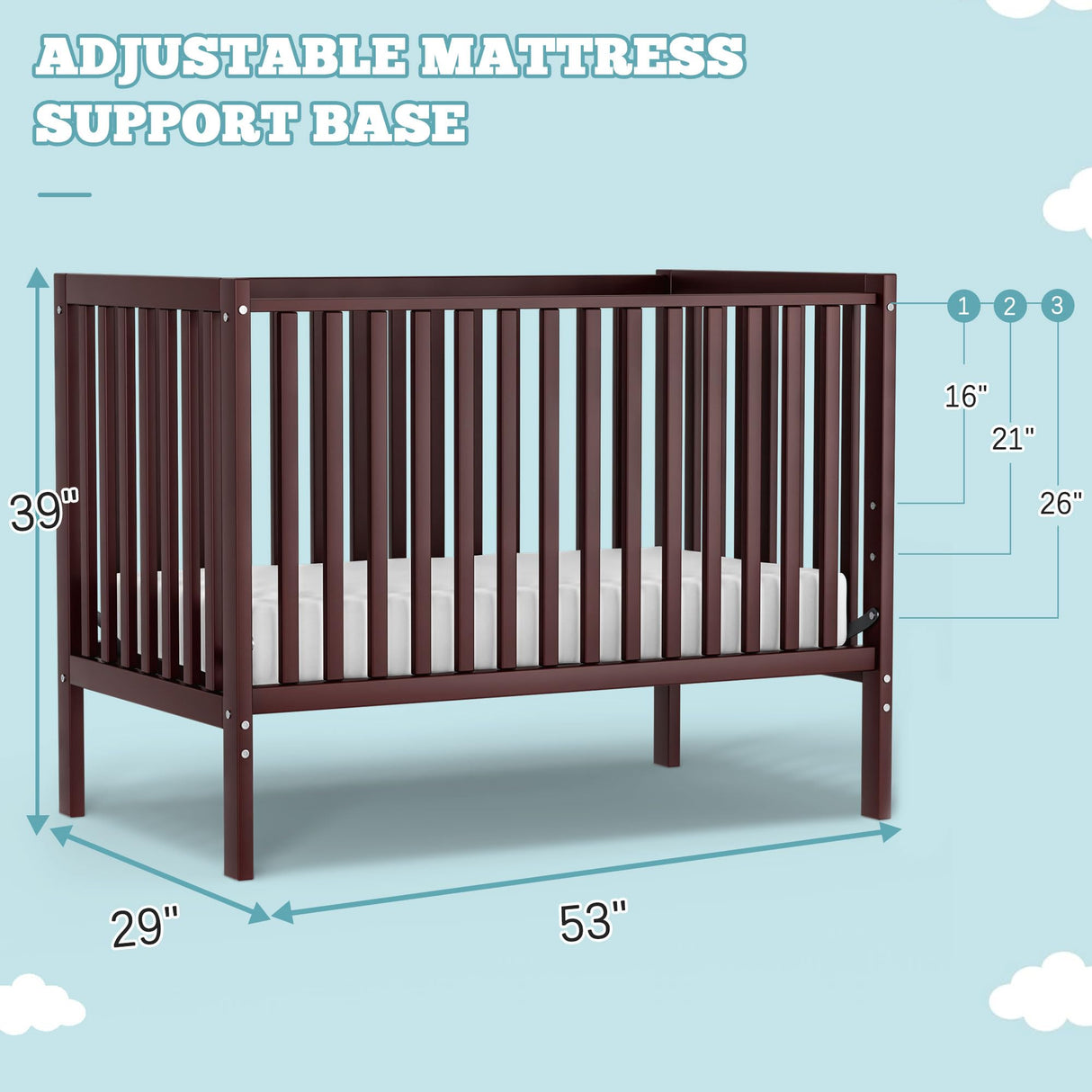 Saylike Baby Crib 5-in-1 Convertible, Wood Full Size Toddler Bed for Small Baby, Made of Sustainable Natural Pinewood Cribs, Non-Toxic Finish, Simplistic Nursery Furniture (Espresso) Saylike