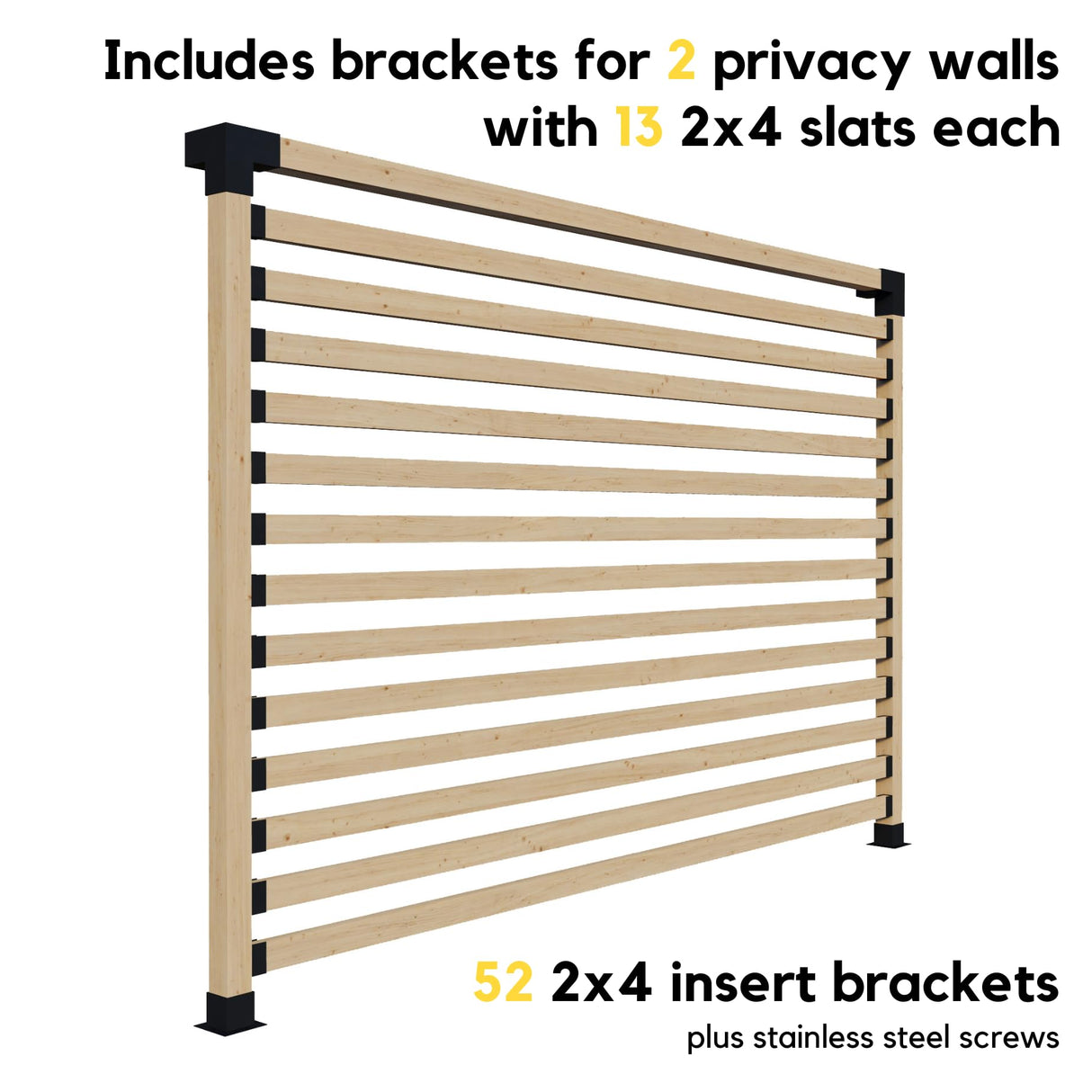 Hardware Kit for Up to 24' x 12' Wooden Stand-Alone Pergola with Roof (14 Inline Rafters) + 2 Privacy Walls (13 Slats Each) Zen Pergolas