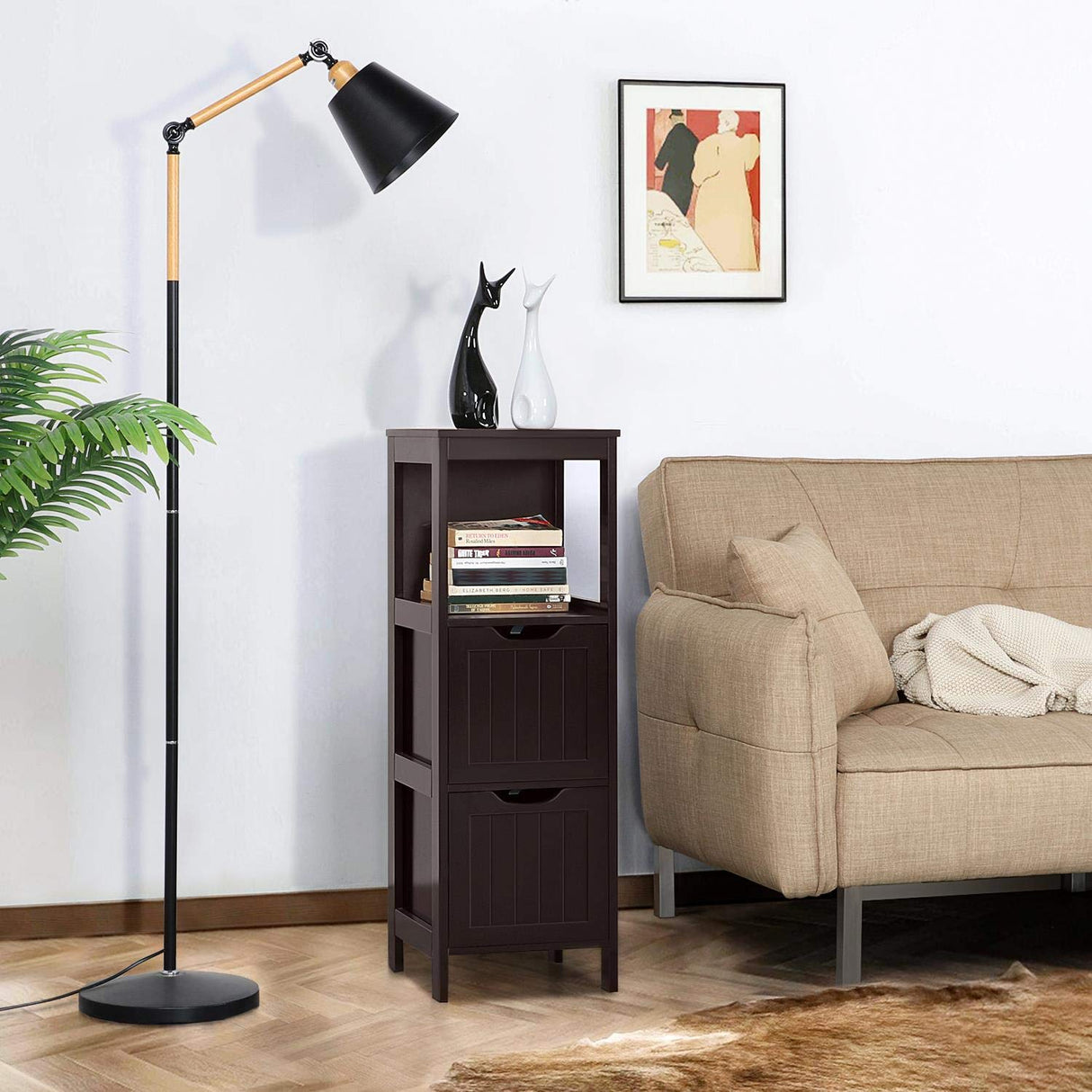 Yaheetech Espresso Wooden Multi-Functional Bathroom Storage Cabinet with Drawers and Adjustable Shelves Yaheetech