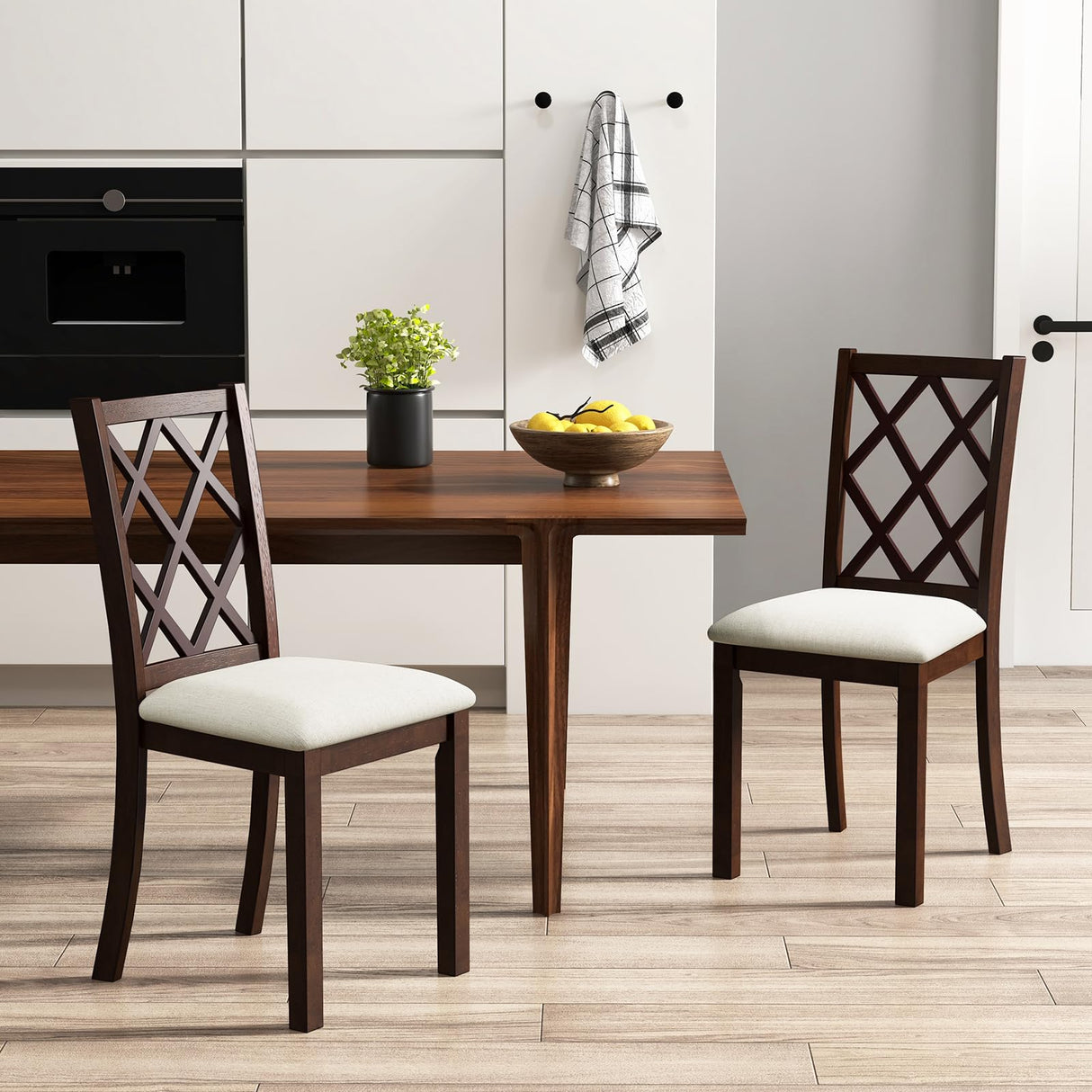 Giantex Wood Dining Chairs Set of 2, Farmhouse Kitchen Chair with Rubber Wood Legs, Max Load 400 Lbs, Armless Wooden Dining Side Chairs w/Cushion Seat, High Back Upholstered Dining Room Chair, Walnut Giantex