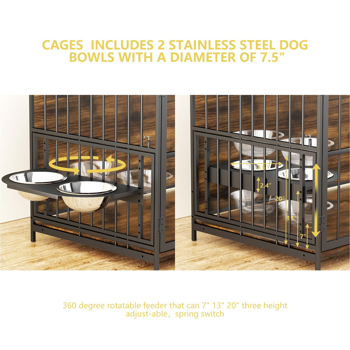 ROOMTEC Dog Crate Furniture-Style Cages for Large Dogs Indoor Heavy Duty Super Sturdy Dog Kennels with 2 Stainless Steel Bowls (48Inch = Int.dims: 46" W x 29" D x 35.5" H) ROOMTEC