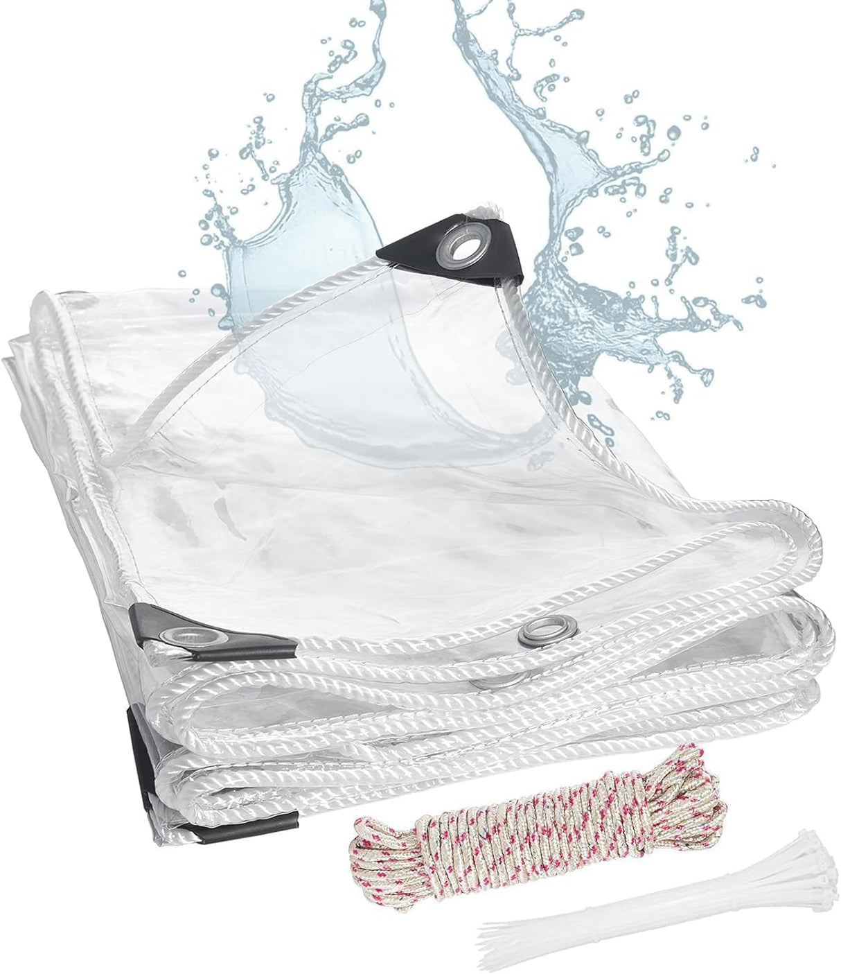 FoundGo 10' x 12' Clear Tarps Heavy Duty PVC Vinyl 20 Mil Thick Tarpaulin, Glass Tarpaulin with Metal Grommets, Protects Against Water, UV-Ray, Tear, Cold Weather Resistan FoundGo