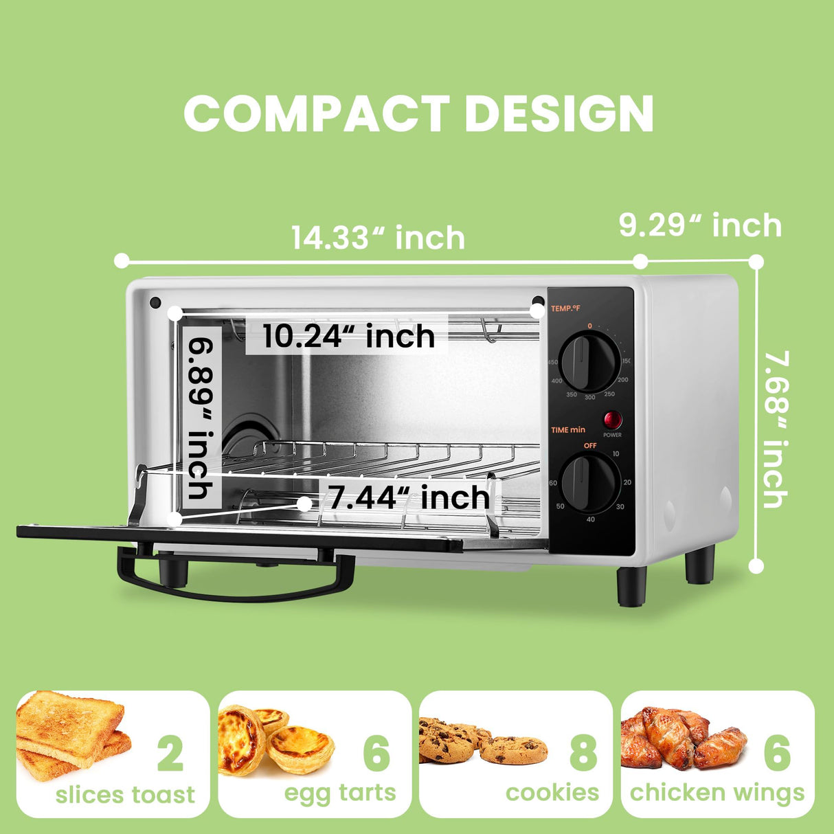 COMFEE' Mini 2-Slice Toaster Oven, Countertop toaster oven, 2-Knobs Easy to Control with Timer for Bake, Broil, Toast, 1000W, Black/White (CO-B08AA(BK)) COMFEE'