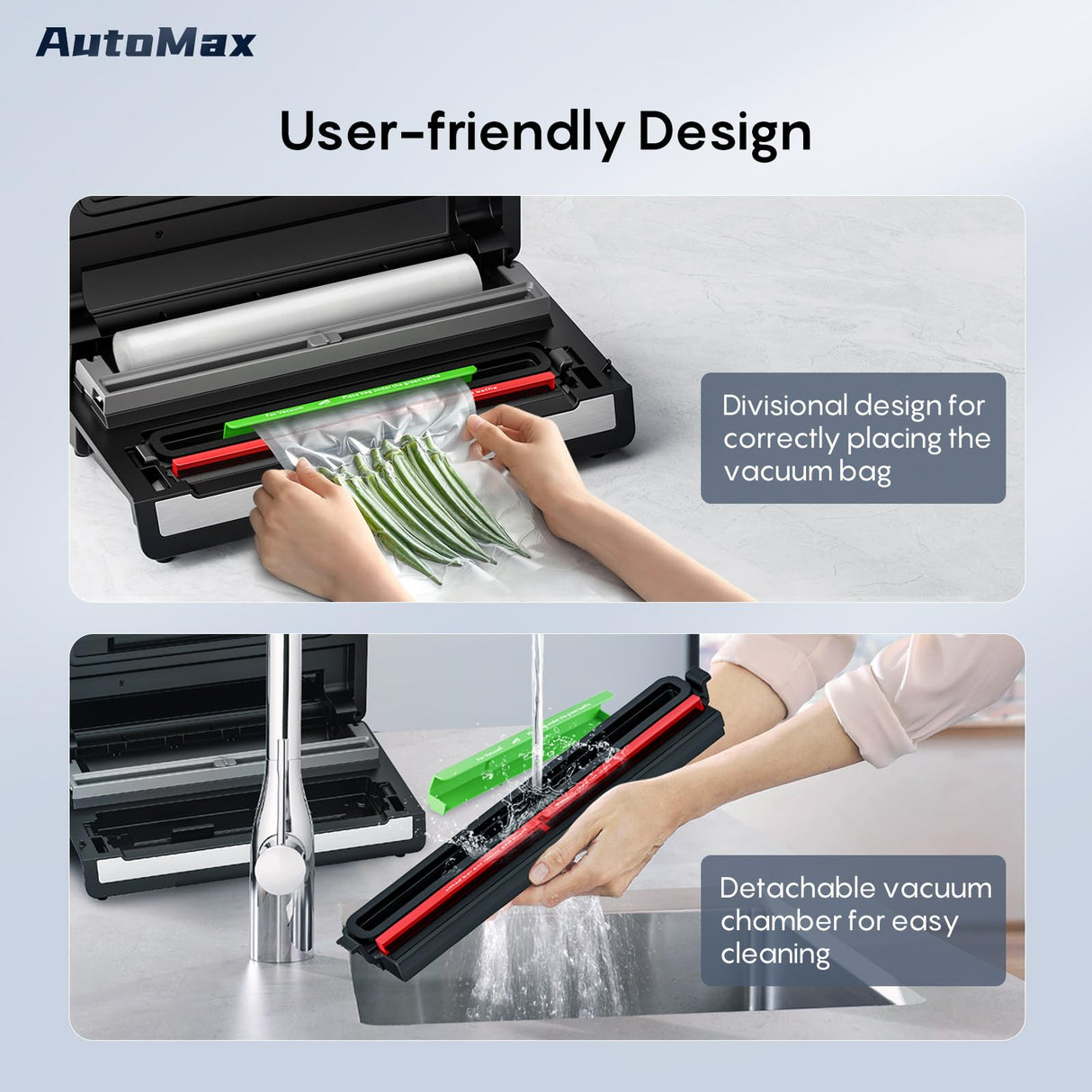 Fully Automatic Vacuum Sealer-Effortless Operation, 95Kpa Powerful Food Vacuum Sealer Machine with 2 Rolls Bags, Dry & Wet/Bag Cutter/External Vacuum, Silver Black FRESKO