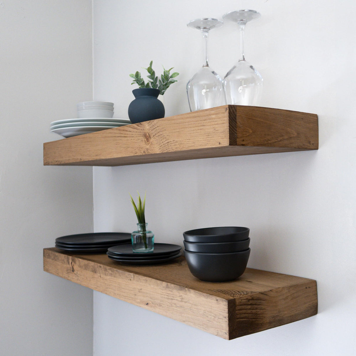 Urbandi Modern Floating Shelves 3 Inches Thick for Wall, Wide Shelves for Kitchen, Living Room, Bedroom, and Bathroom, Natural Pine Wood, Rustic Wooden Shelf, (Set of 2) (Aged Oak, 60Lx3Hx8D) Urbandi