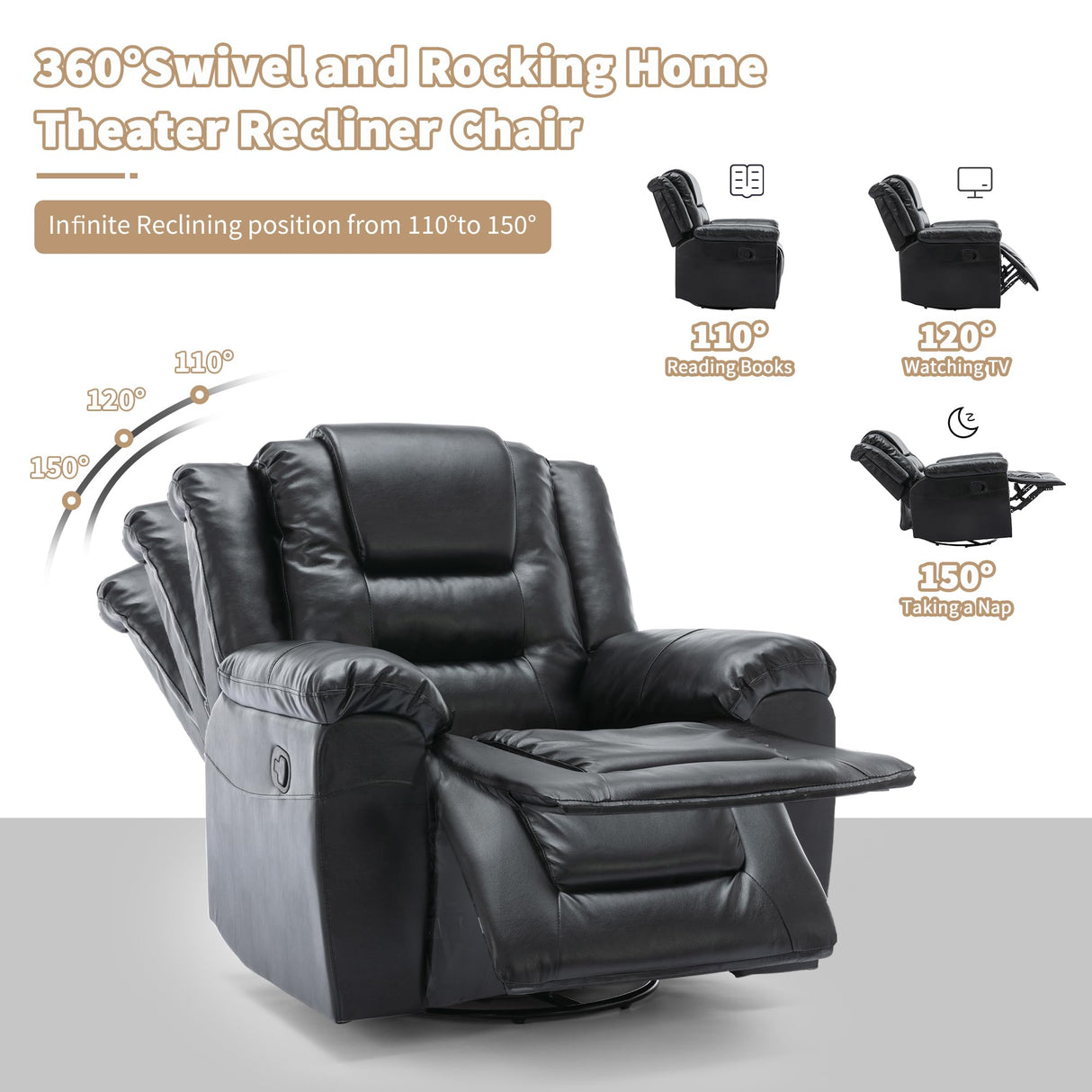 3 Seater Home Theater Recliner Manual Recliner Chair with Two Built in Cup Holders for Living Room,Bedroom, Black Generic