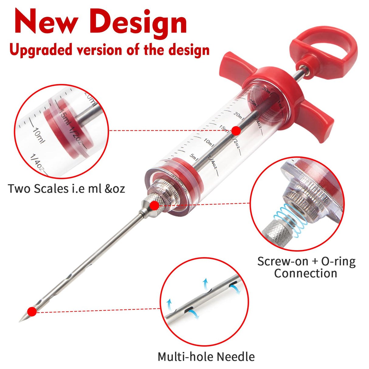 Meat Injector, TGE-V 1-oz Plastic BBQ Marinade Injector Kit, Turkey Injector Syringe (3 Stainless Steel Meat Needles +3 Replacement O Rings + 1 Cleaning Brush) for Turkey Smoked BBQ Grill GRILL BUMP