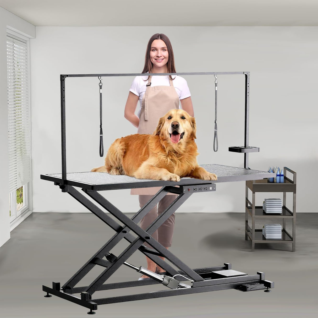 50" Electric Adjustable Dog Grooming Table Heavy Duty, Electric Lift with Antislip Desktop Home Use Pet Grooming Table with Tool Storage ZenithPower